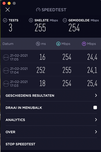 Snelheid bekabeld aangesloten op de 2e LAN poort op de Ubiquiti