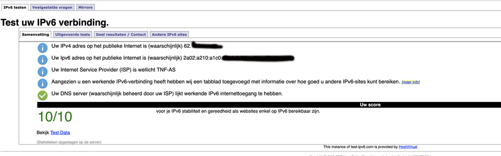 Dit krijg ik te zien bij test IPv6