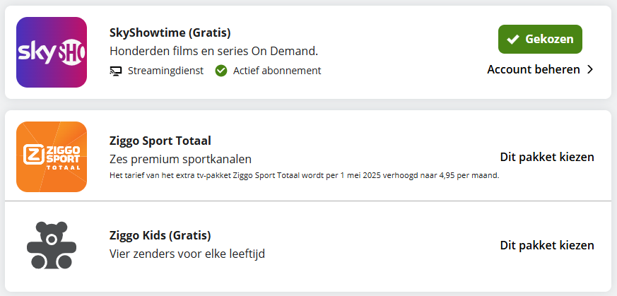 Voorbeeld: Keuze voordeel tv-pakketten in Mijn Ziggo